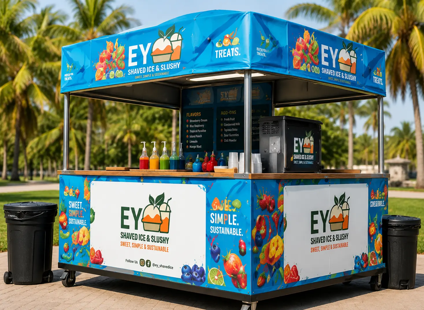 EY Shaved Ice & Slushy branded event tent ready to serve
